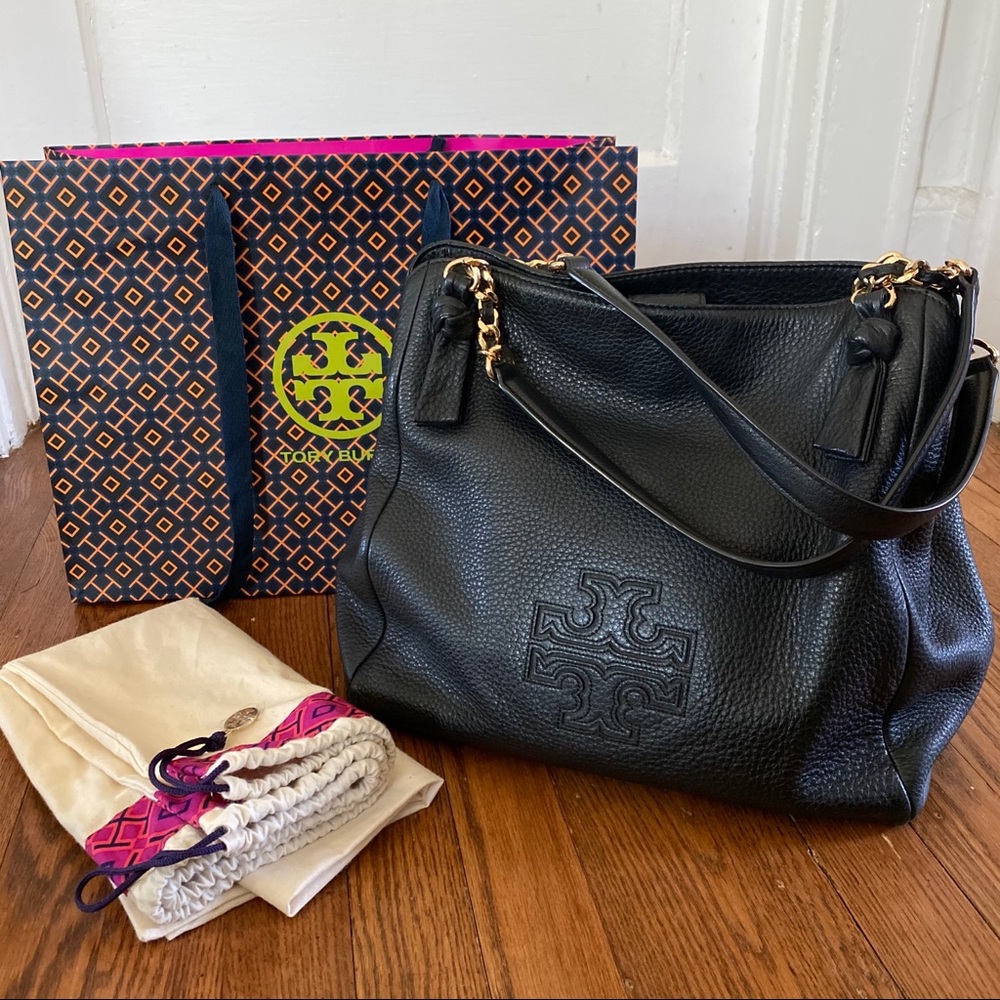 TORY BURCH HARPER - black pebbled Leather handbag
